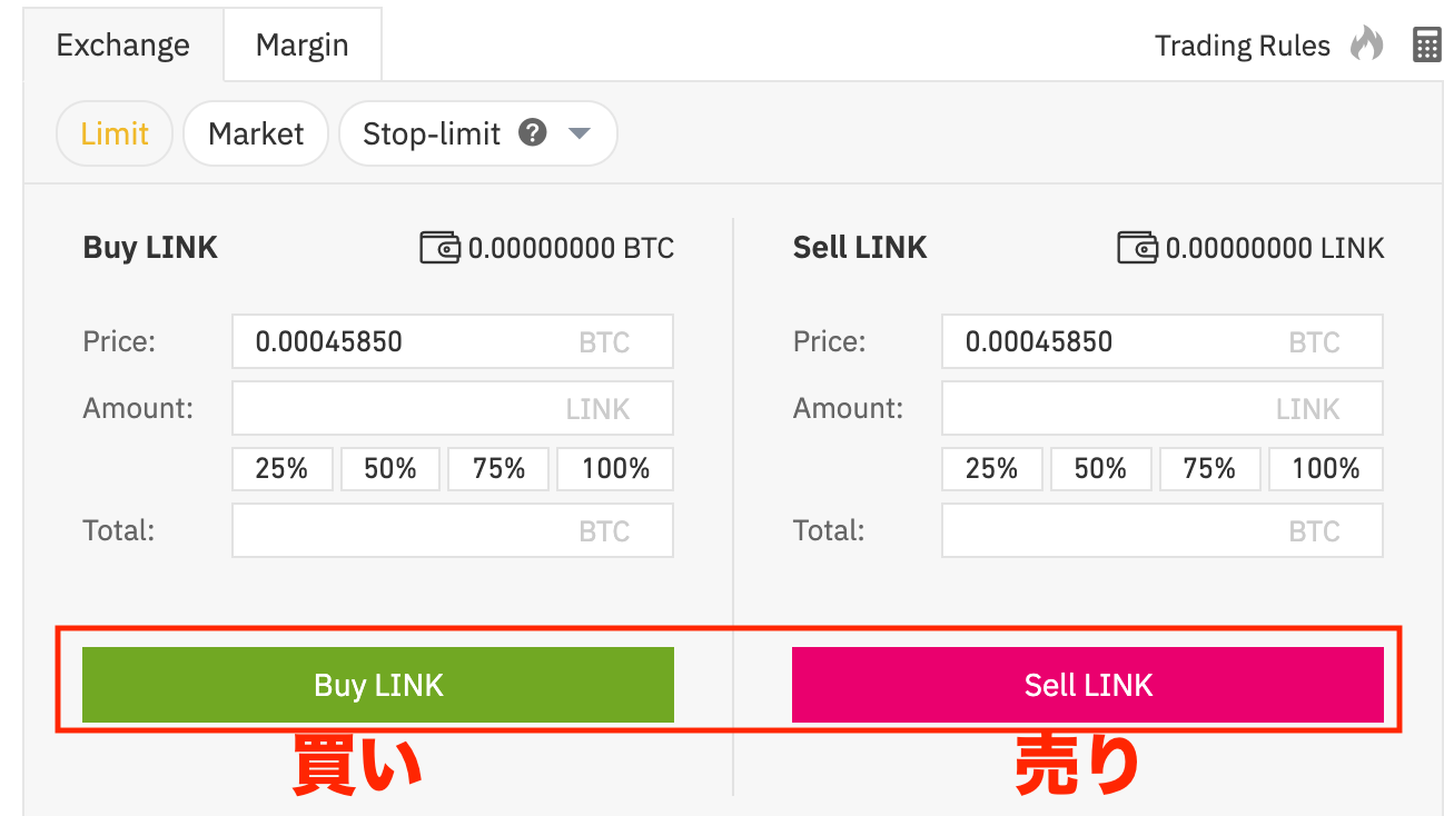 LINKの取引画面